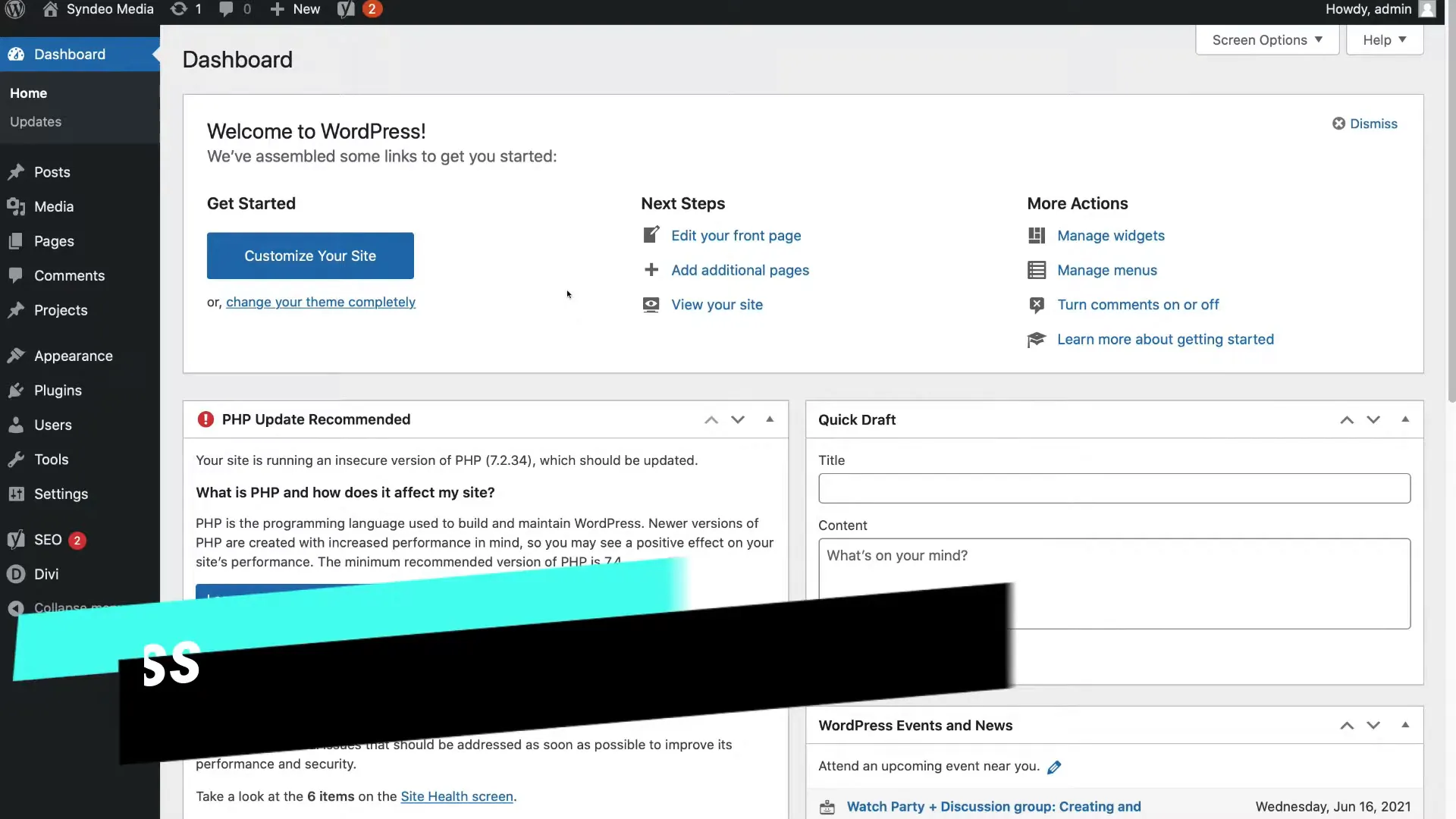 Tableau de bord WordPress