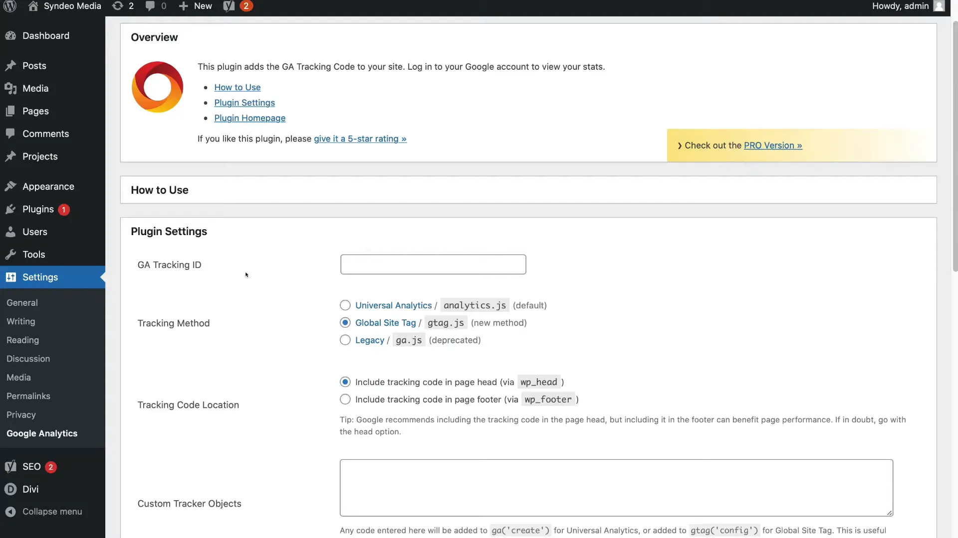 ID de suivi Google Analytics