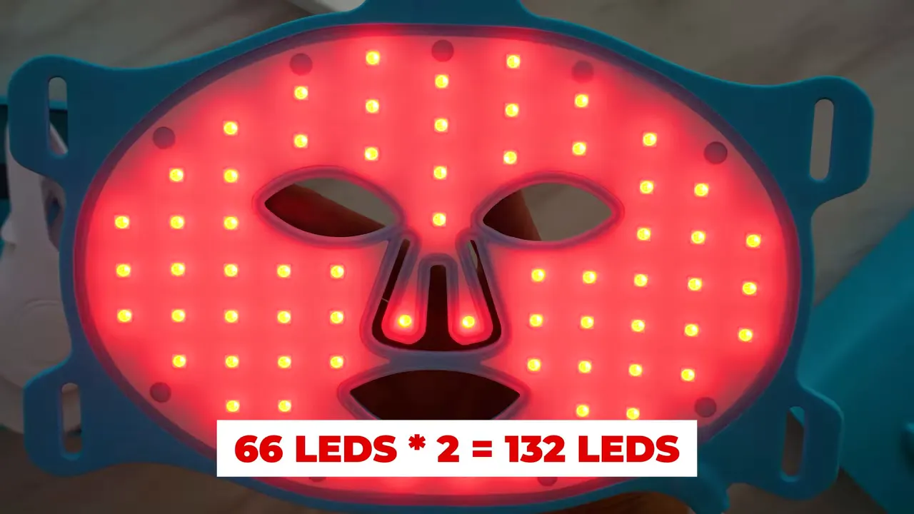 Mask LED array close-up showing dual-chip LEDs