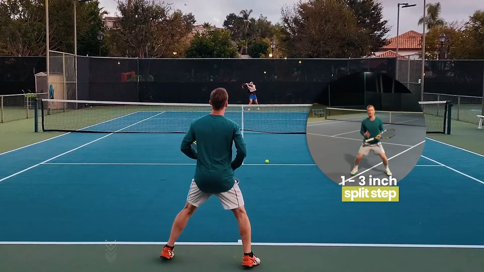 Demonstration of proper split step with feet wider than shoulder width and hopping 1-3 inches