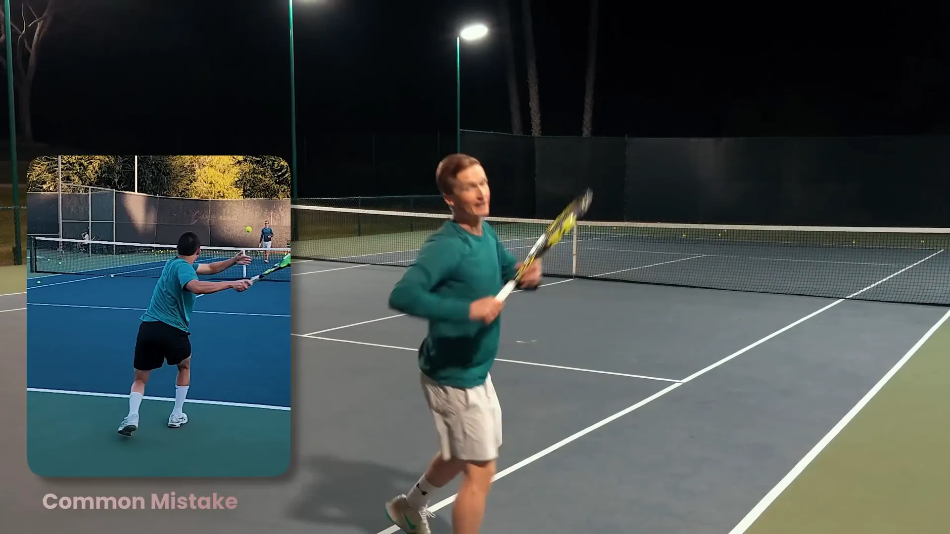 Forehand unit turn showing chest rotation and elbow position