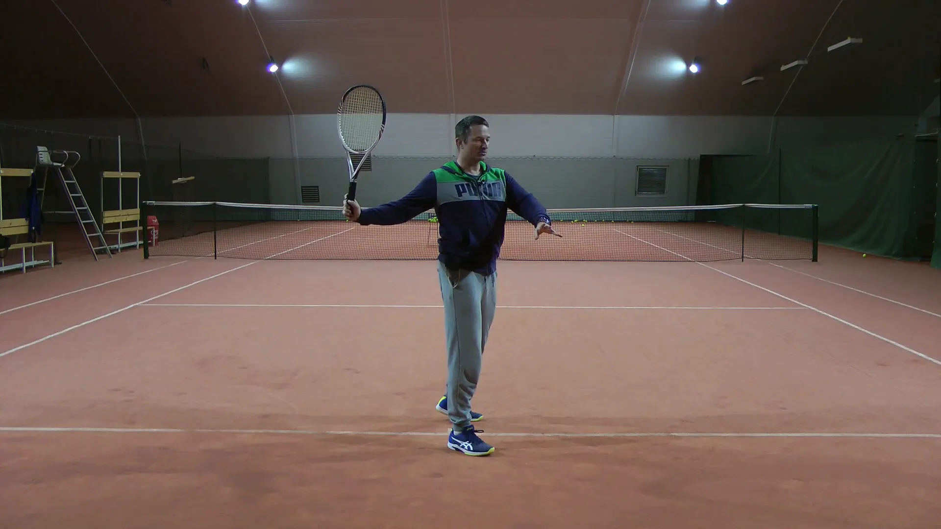 Player demonstrating upright posture causing backward pull