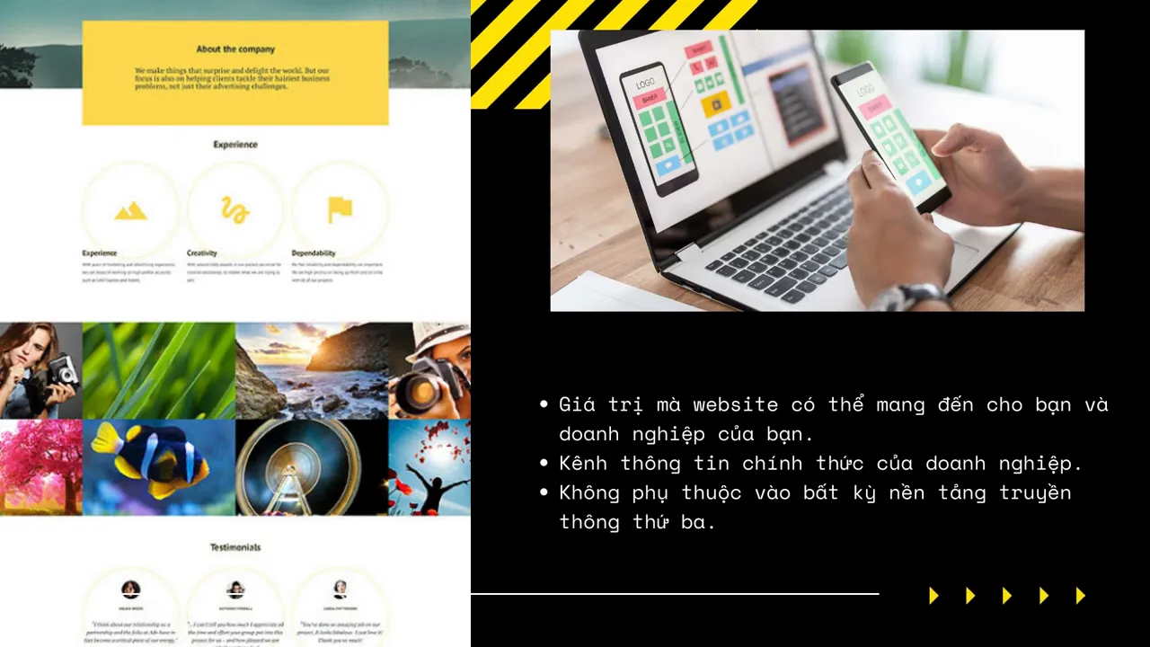 Slide hiển thị giao diện website trên máy tính và điện thoại cùng các lợi ích website
