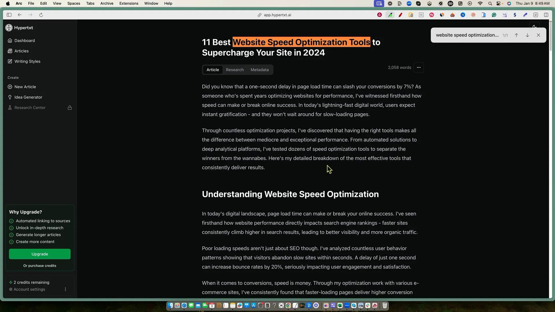 SEO and readability check results