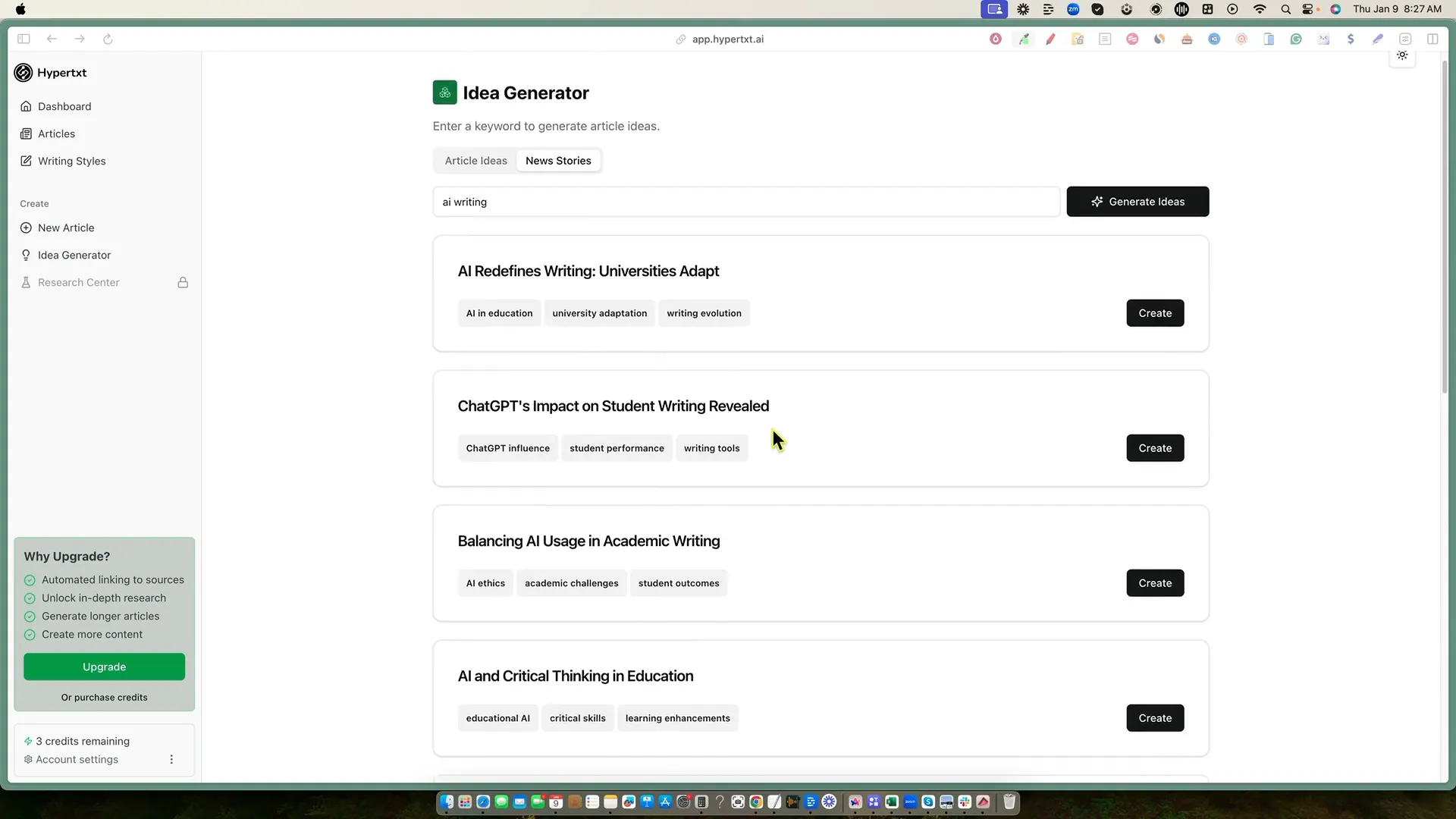 Hypertext idea generator suggestions