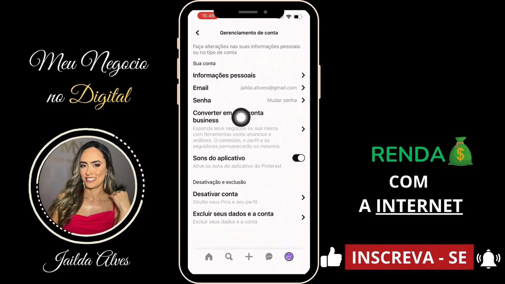 Tela de conversão de conta no Pinterest