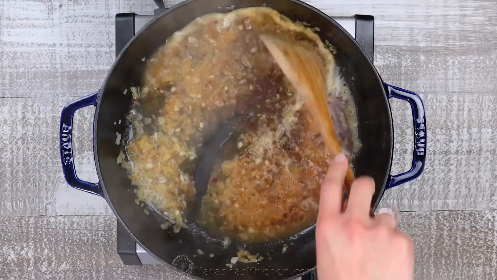 Sautéing onions and garlic in butter