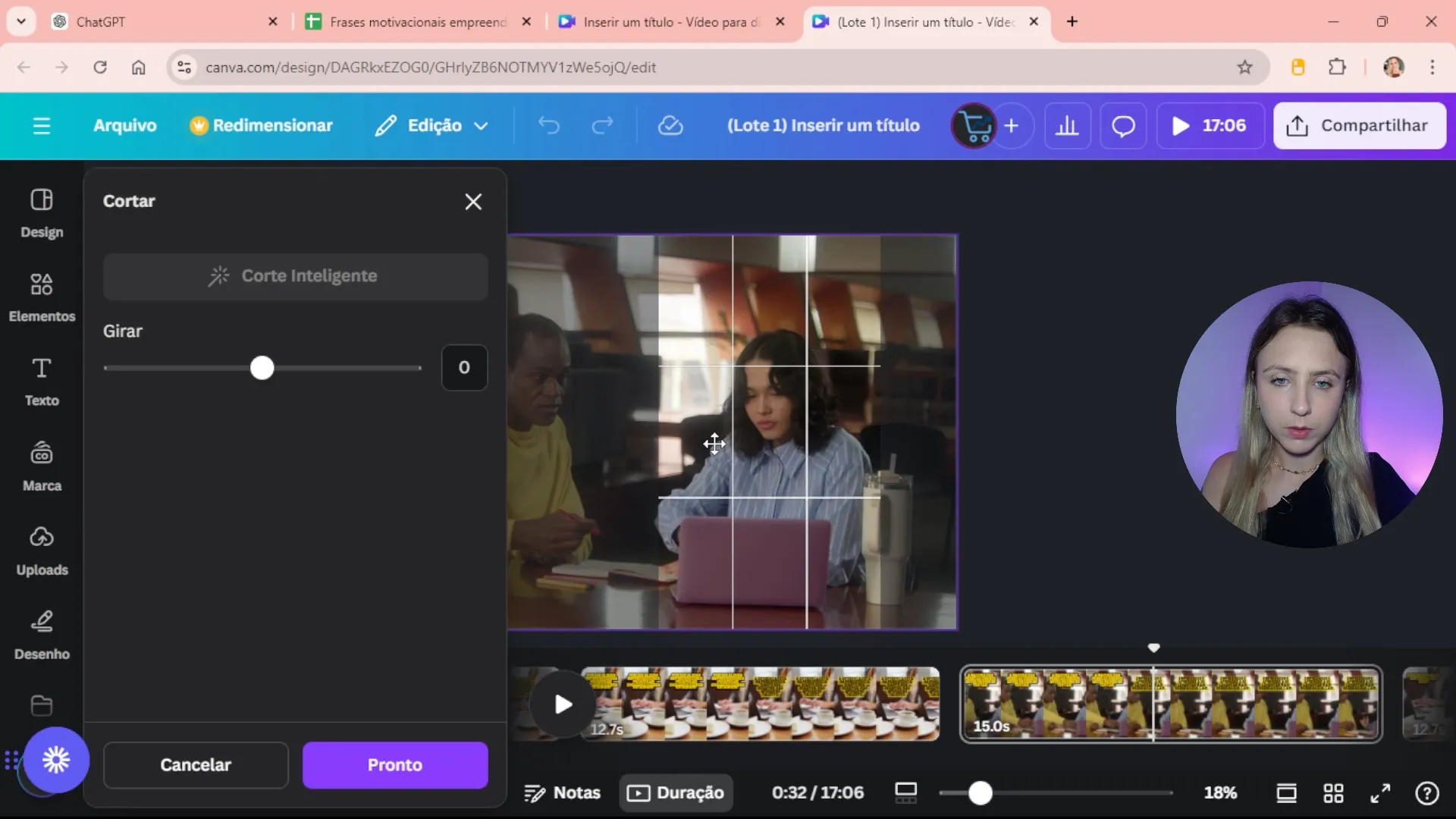 Exemplo de uso do Canva gratuito para criar vídeos