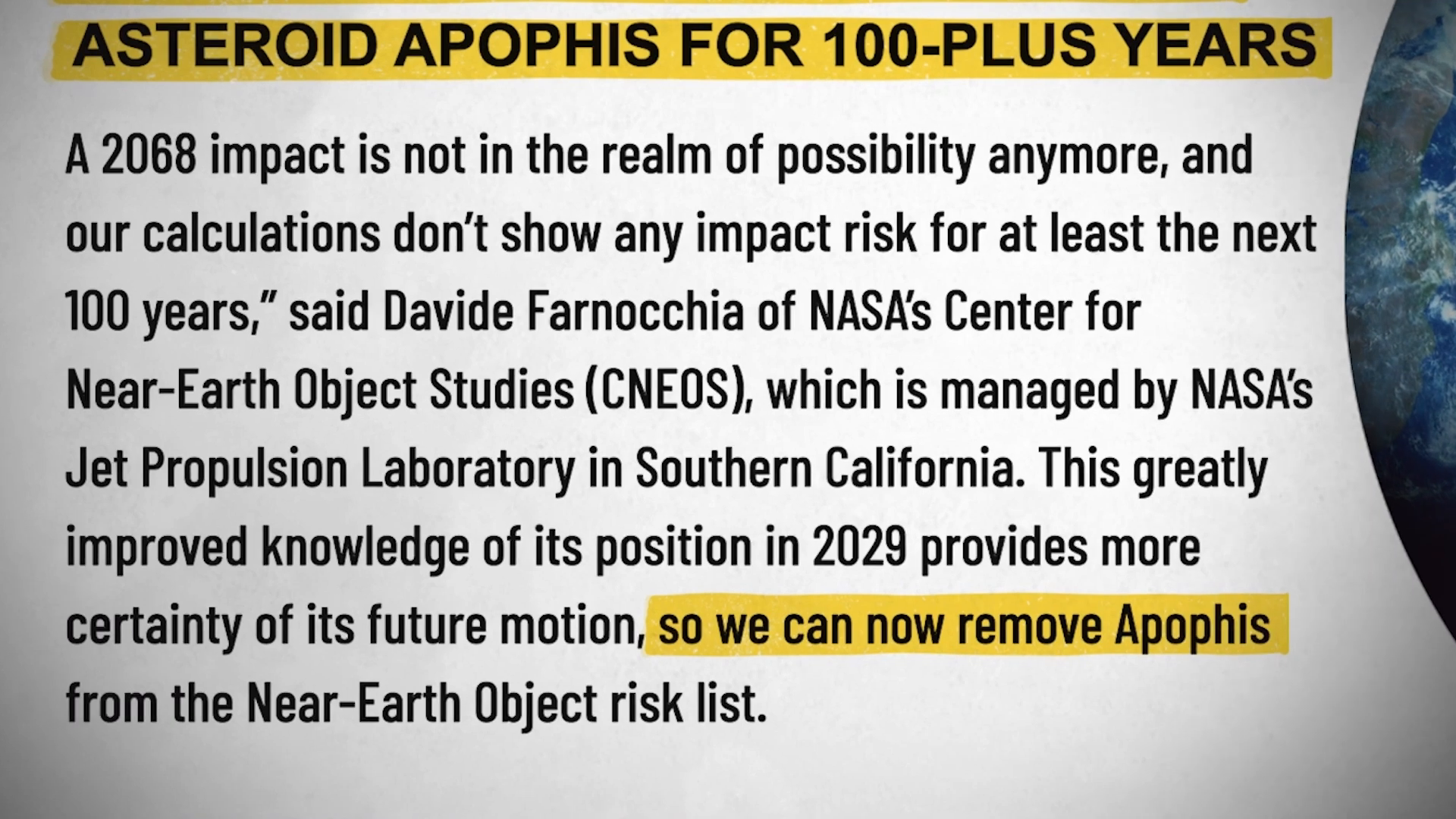 Risk list of asteroids