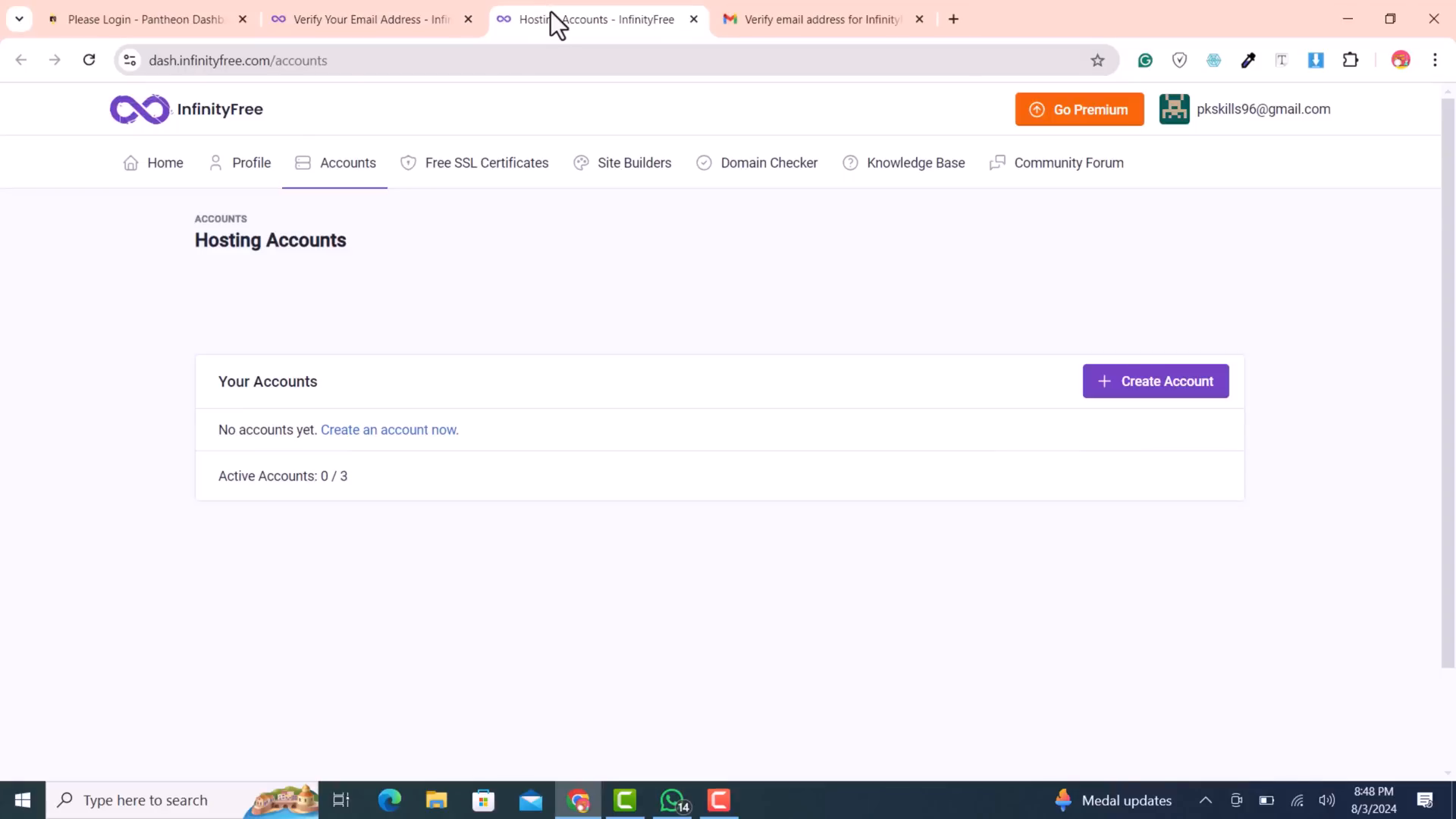 Creating a new hosting account