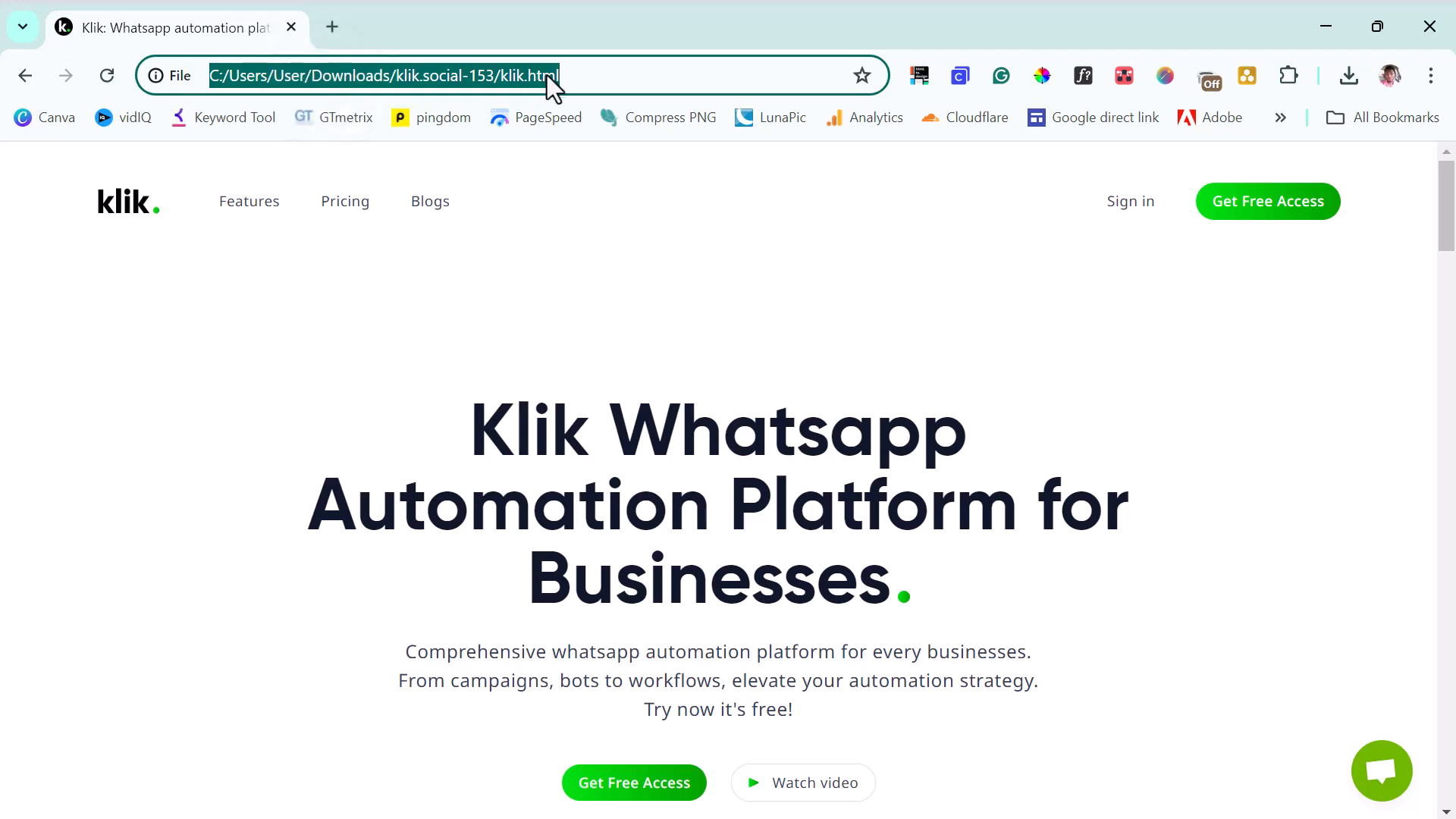 Cloned Website Loaded in Browser
