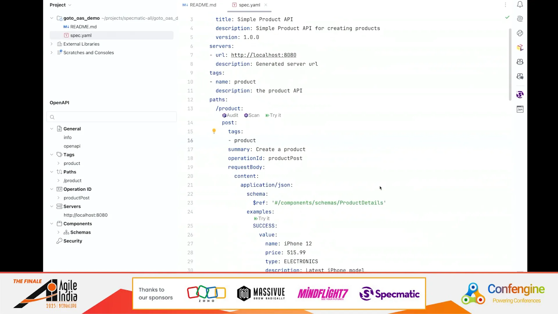 Original OpenAPI specification for product creation API