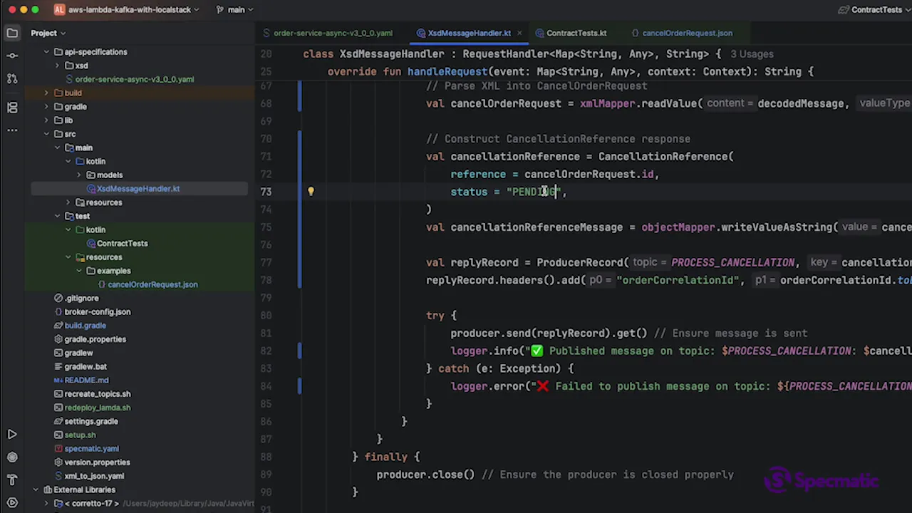 Lambda function with invalid status value causing contract test failure