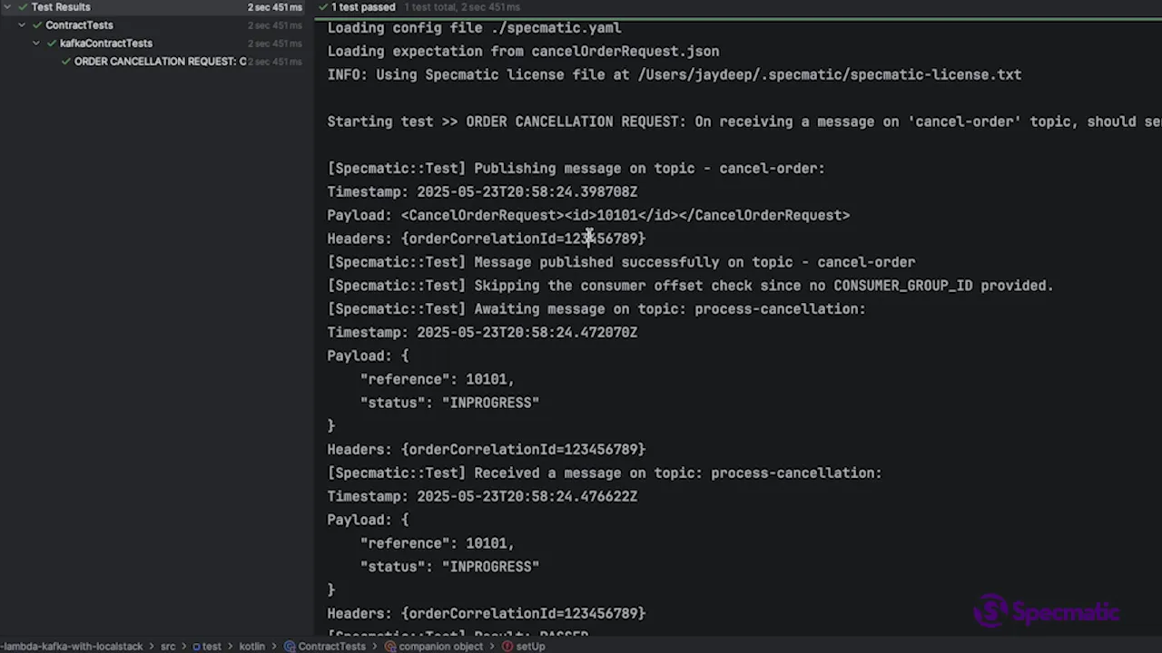Contract test running successfully with matching correlation IDs