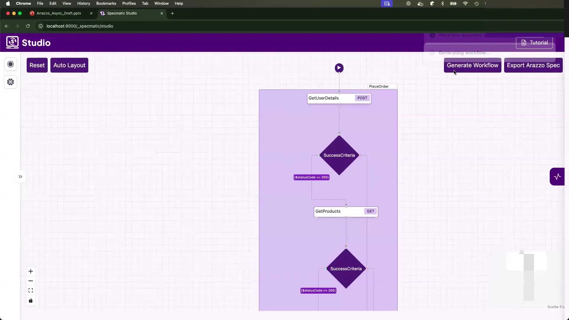 Auto layout and generate workflow