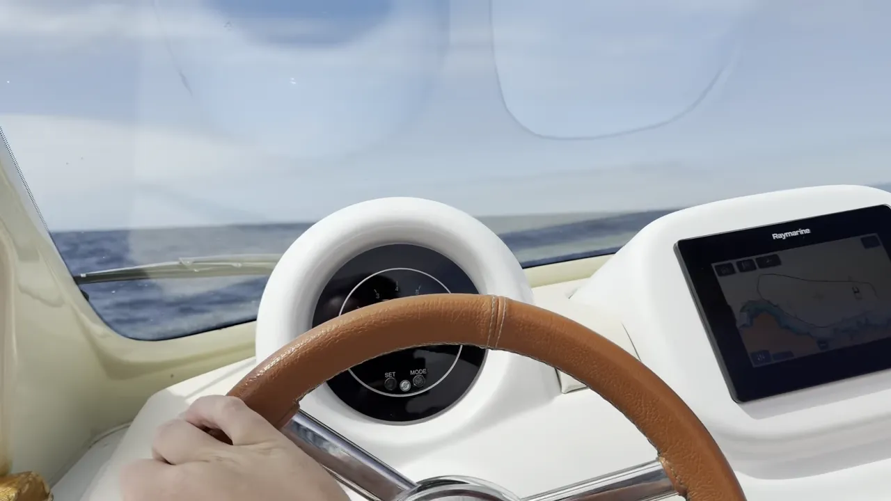 Navigation screen on a Fiat 500 boat dashboard showing the permitted zone