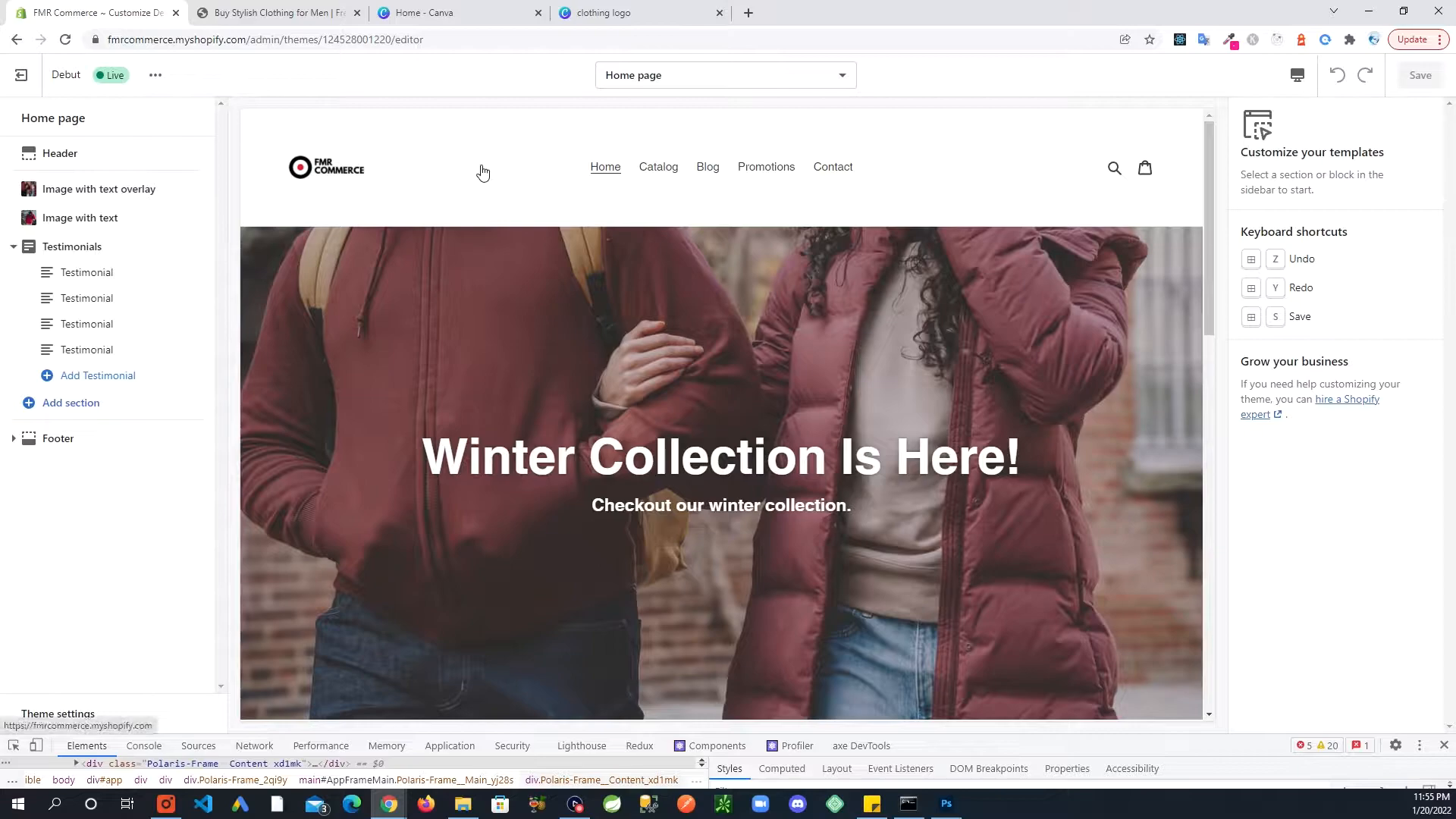 Accessing theme customization in Shopify