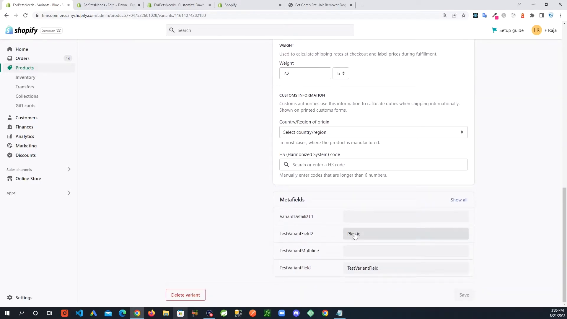 Adding Values to Variant Metafields