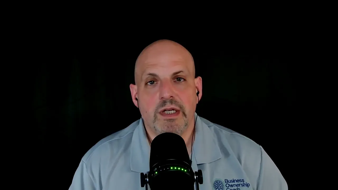 Centered podcast host looking at camera while speaking into a microphone, clear studio shot.