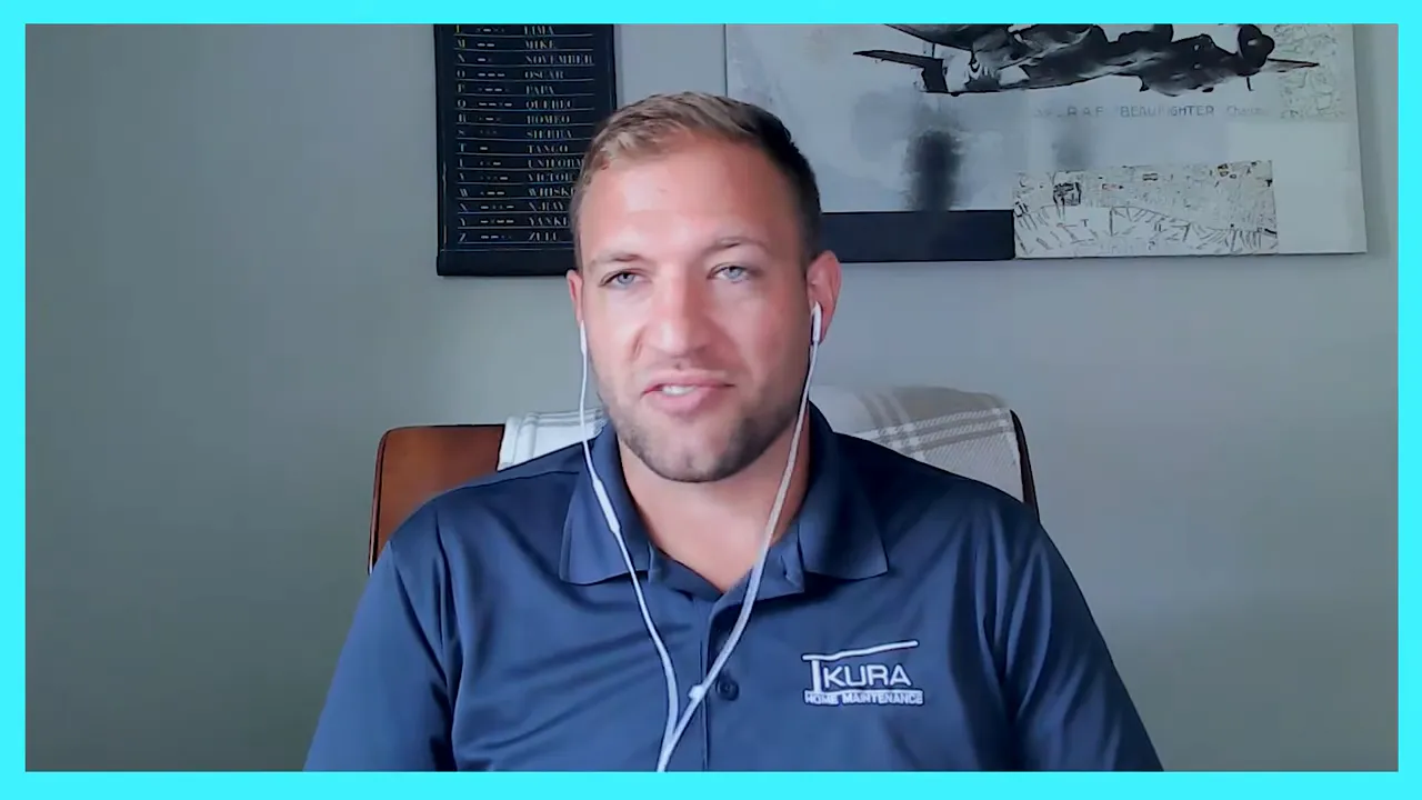 Business owner in a KURA polo speaking on a podcast, appearing engaged and clear