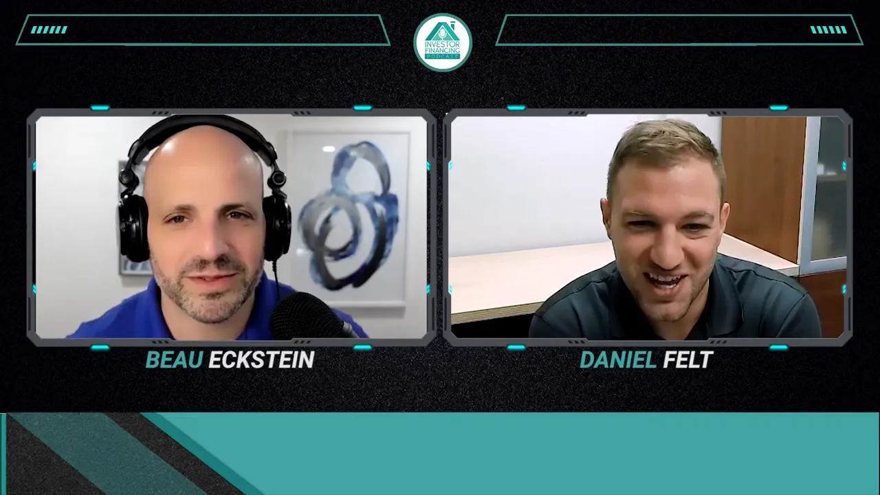 Split-screen podcast interview showing two speakers in conversation about franchising and business growth.