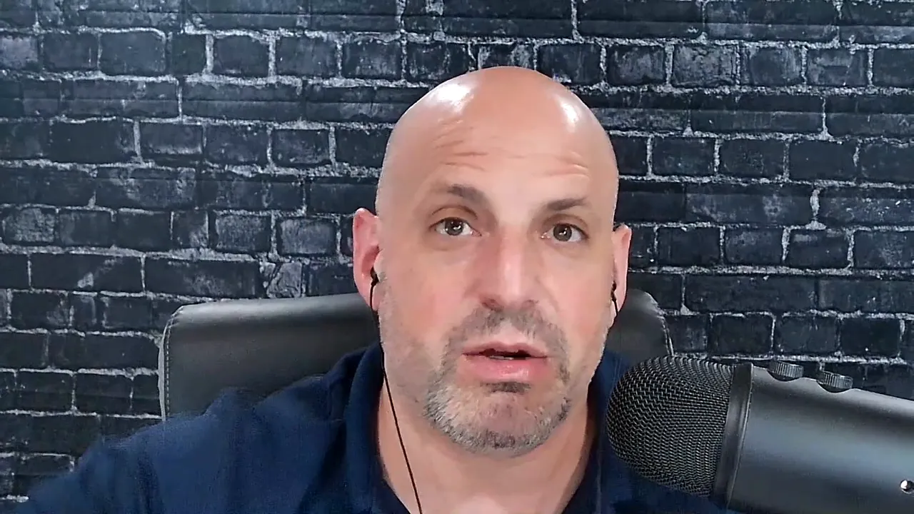 Podcast host looking into the camera while speaking into a microphone, clear framing and sharp focus.
