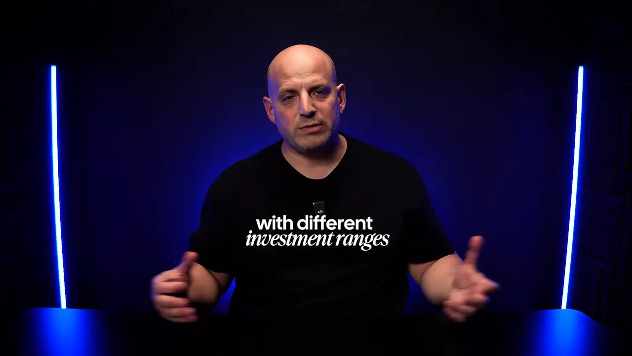Presenter with on-screen text 'with different investment ranges'.