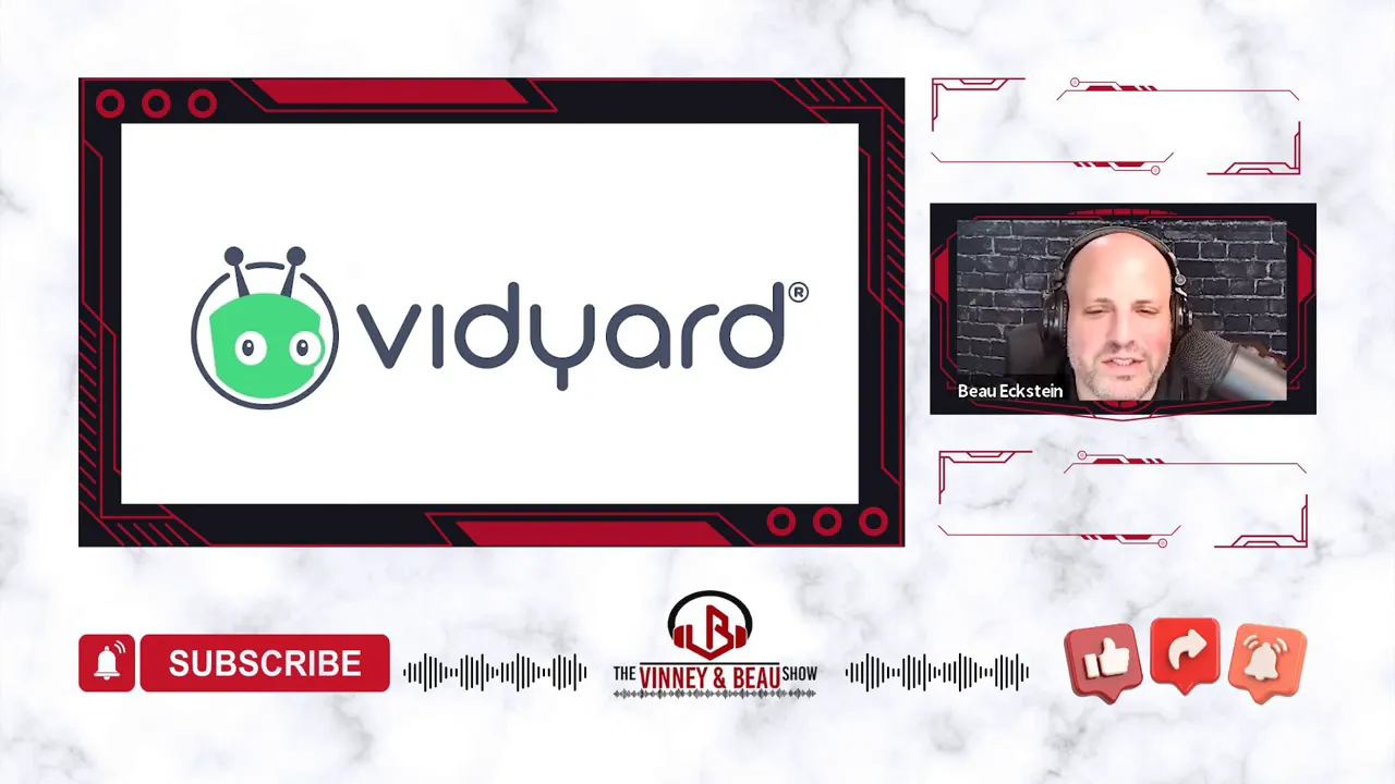 Vidyard logo displayed on a presentation screen — a tool for video email outreach.