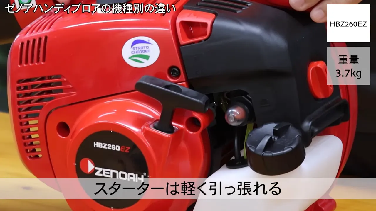 HBZ260EZのエンジン部分と重量表示のクローズアップ