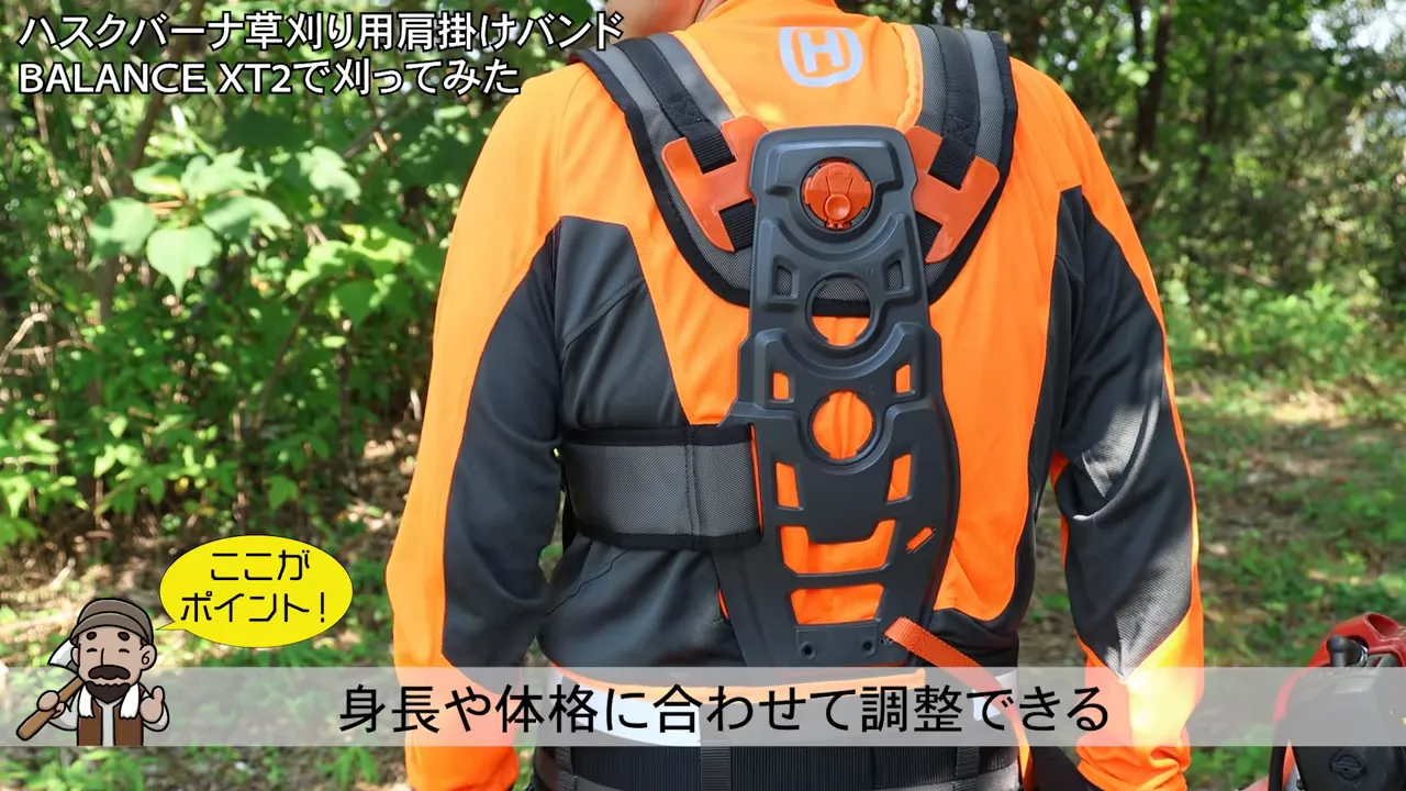 背中のハーネスプレートと調整用の穴