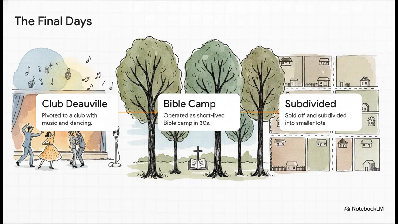 The Final Days slide showing a club, a Bible camp, and subdivided residential lots