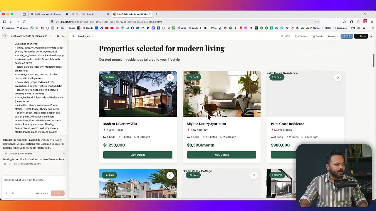 Danh sách thẻ bất động sản trên website với ảnh, giá và nút xem chi tiết