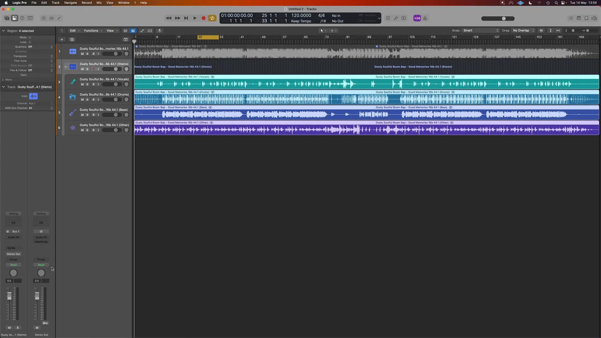Logic Pro 11 showing extracted stems of a track