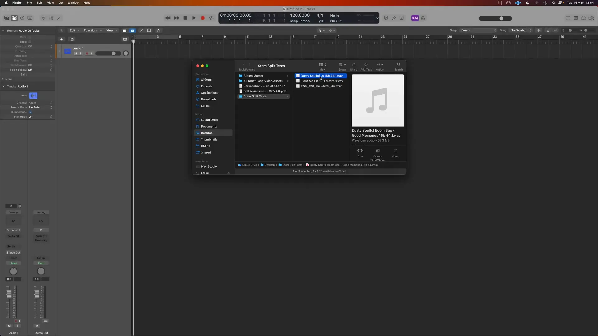 Logic Pro 11 interface showcasing stem separation feature