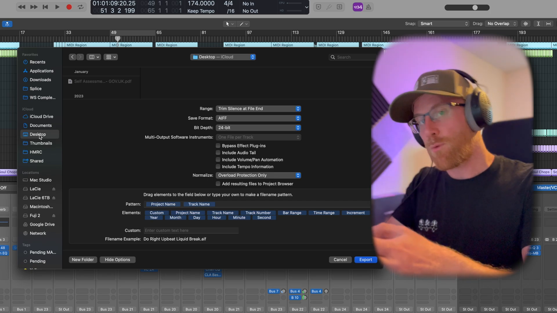 Export settings in Logic Pro