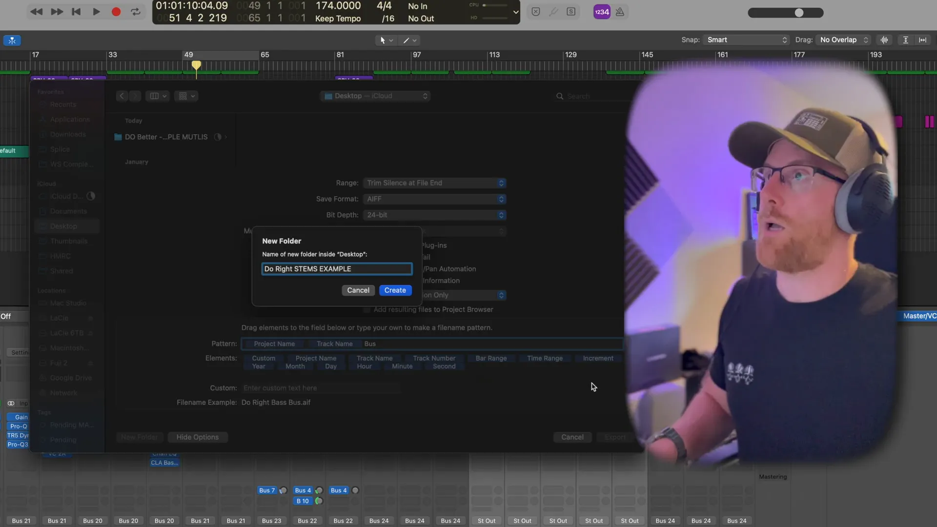 Export settings for stems in Logic Pro