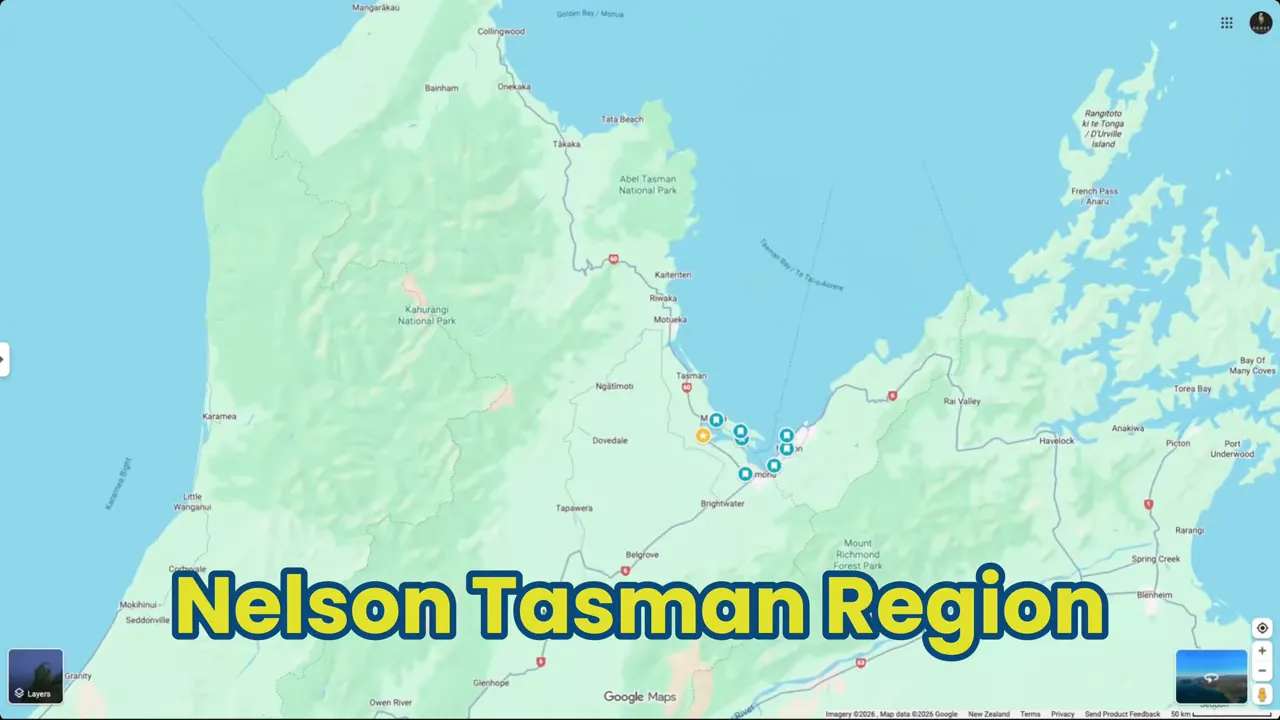Map highlighting the Nelson Tasman Region and Abel Tasman National Park