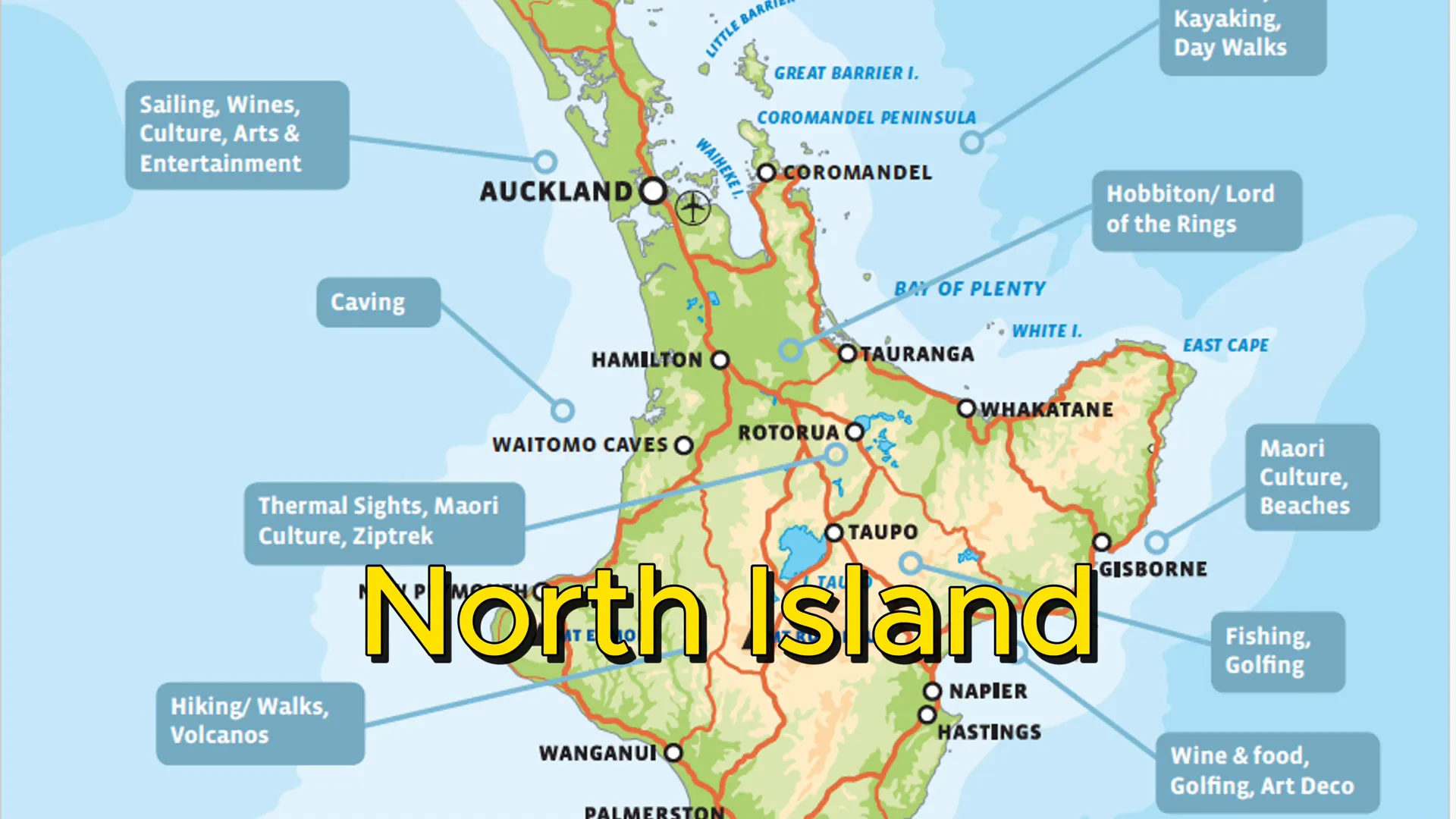 Map of New Zealand showing North and South Islands - new zealand travel planning