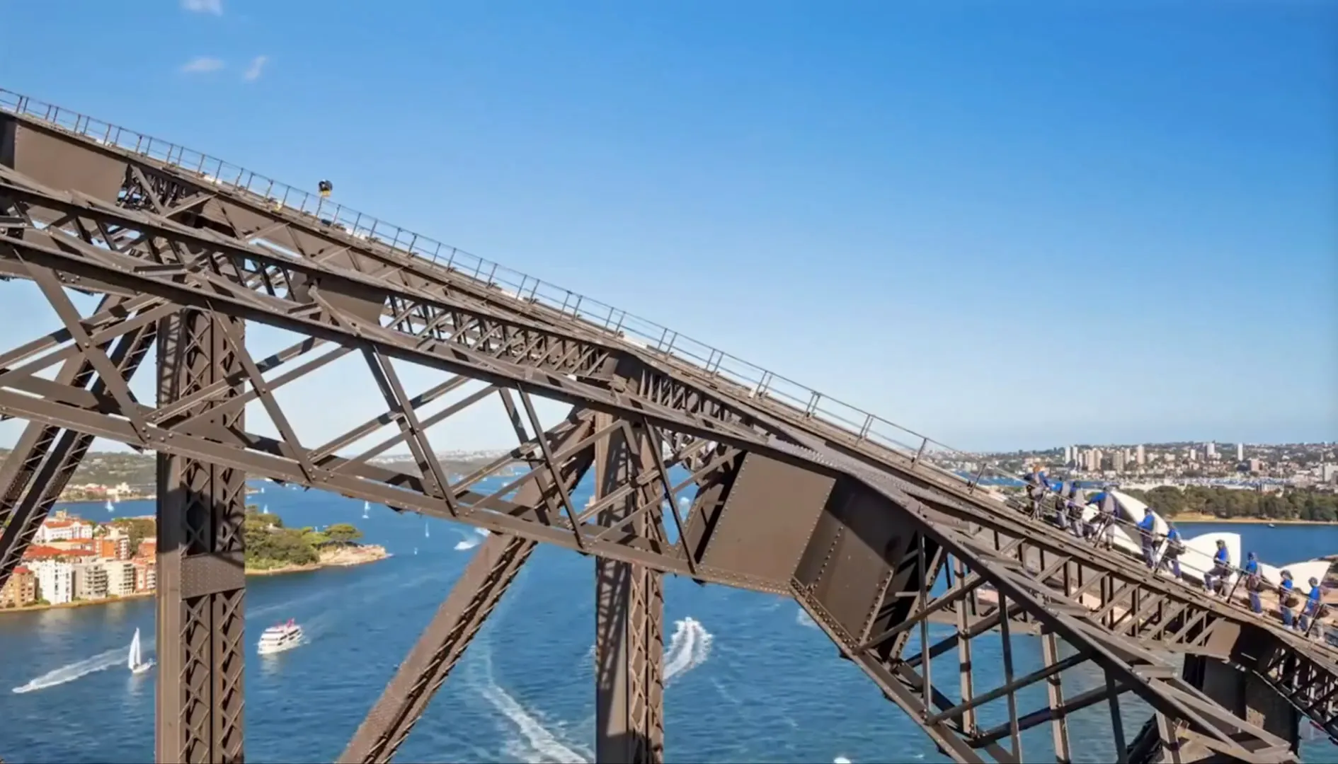 Climbers on Sydney Harbour Bridge with city views