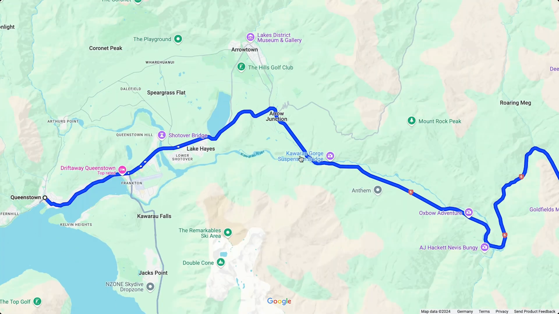 Drive through to Queenstown along the Kawarau Bridge bungee site