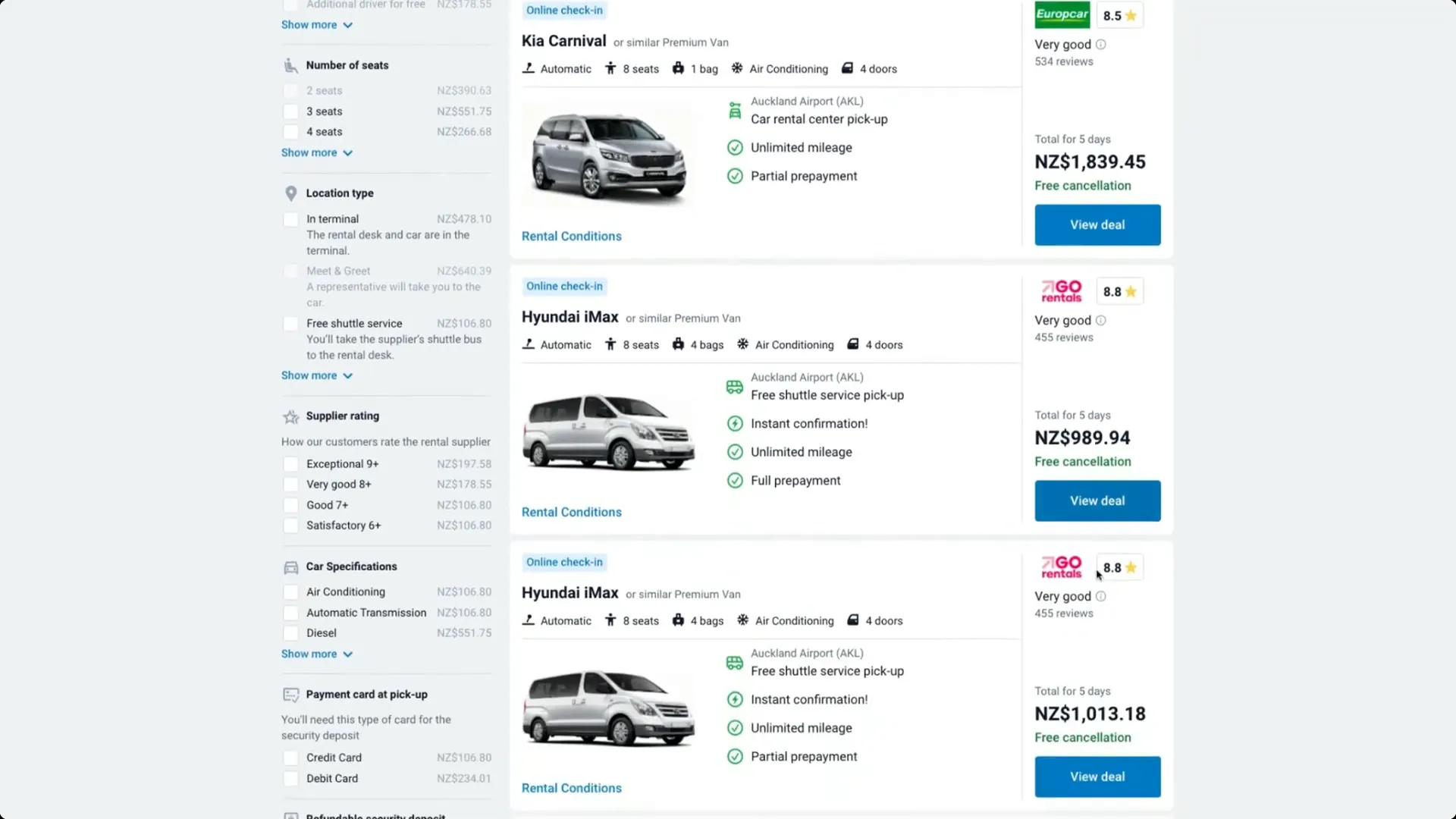 Fleet options at a rental car facility