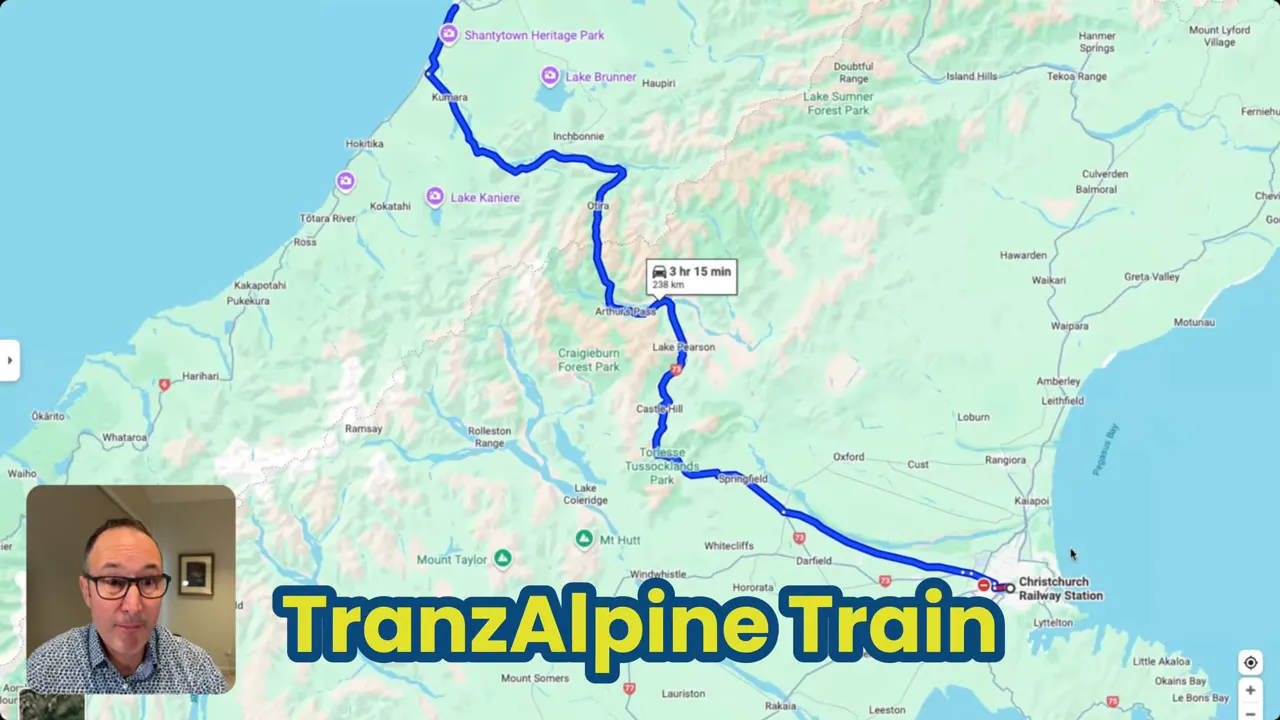 TranzAlpine train crossing through alpine terrain