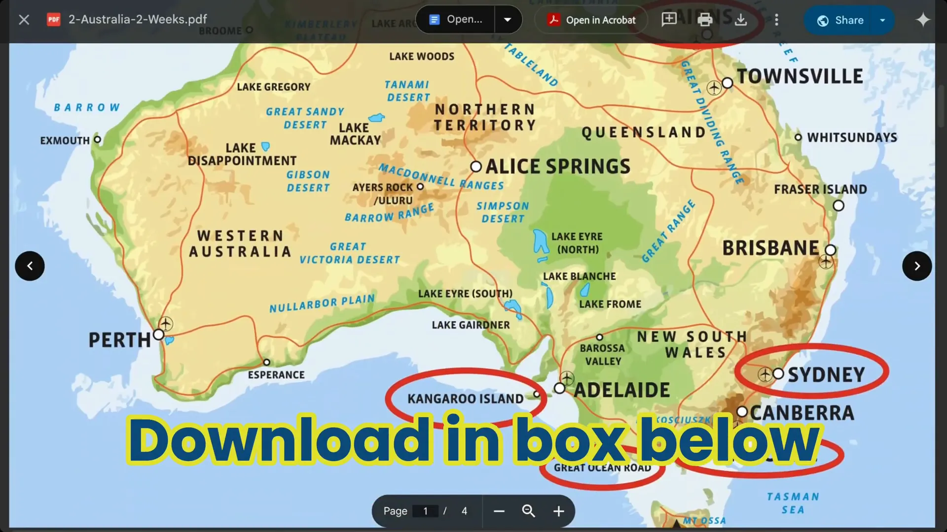 Travel planning map of Australia