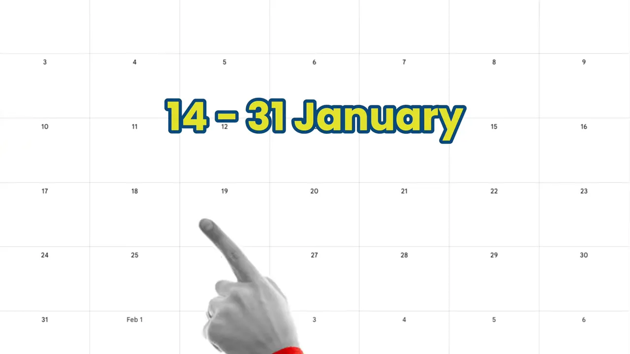 Calendar graphic showing January dates and late-December timing window