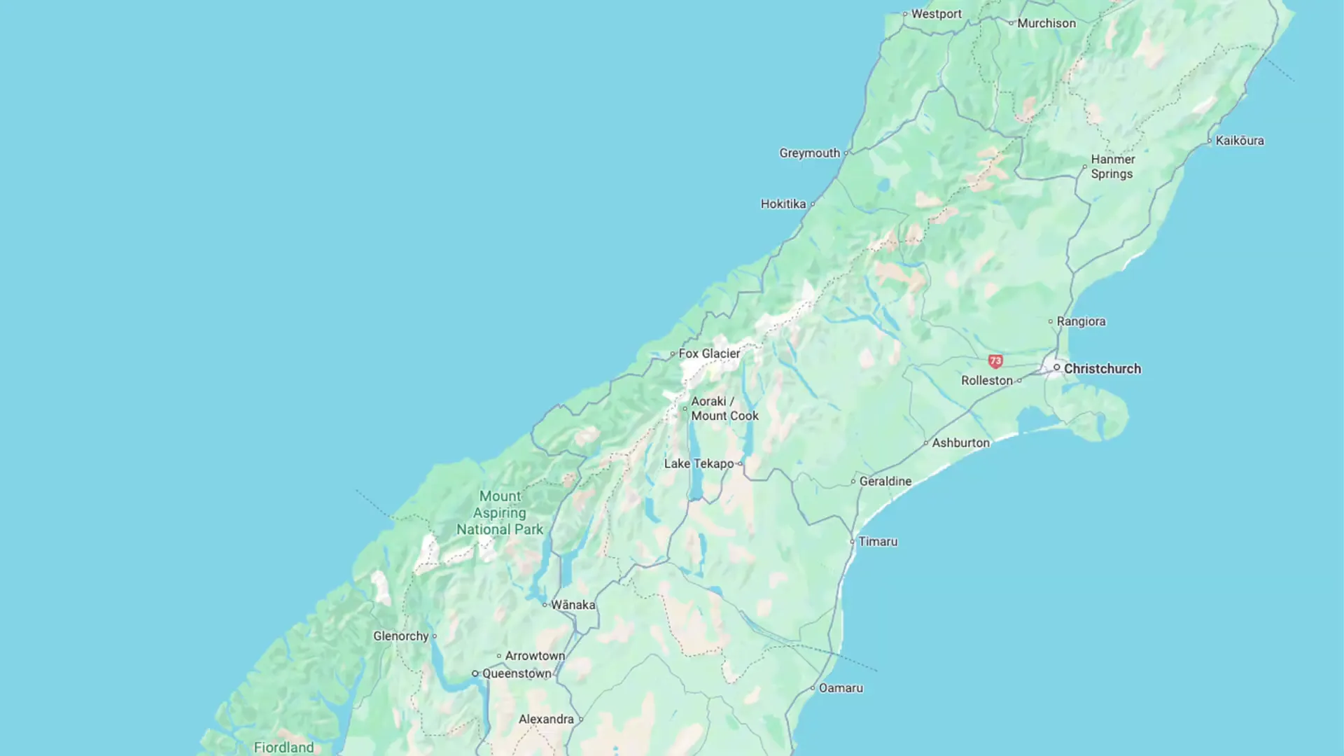 Map of South Island with major routes