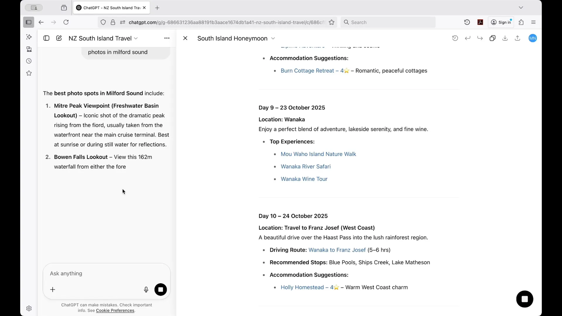 Asking for more details about itinerary locations