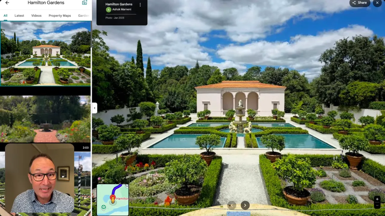 Hamilton Gardens Italian water garden with central fountain, reflecting pools and manicured hedges