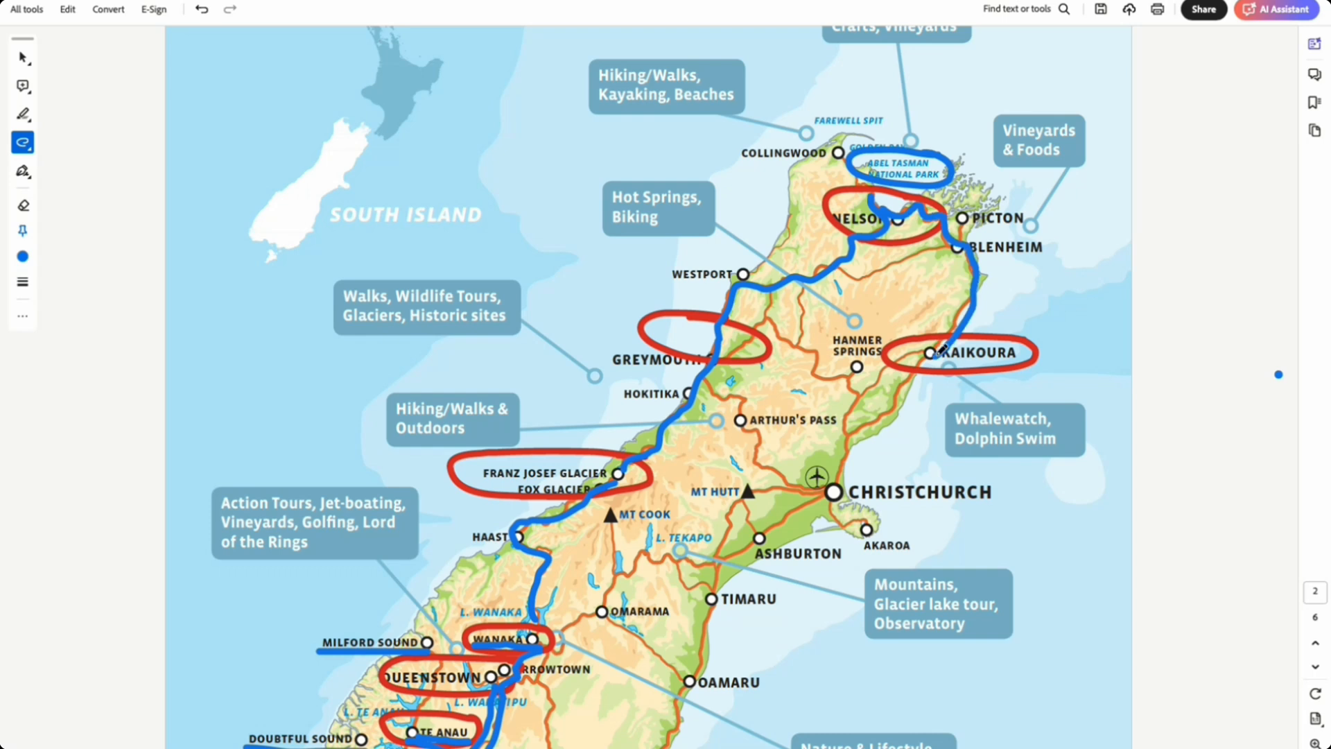 itinerary location map south island with the abel tasman national park