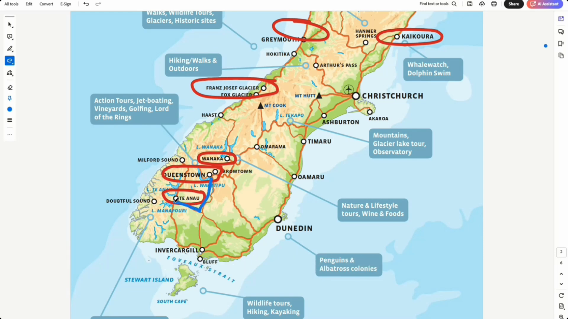 itinerary location map south island