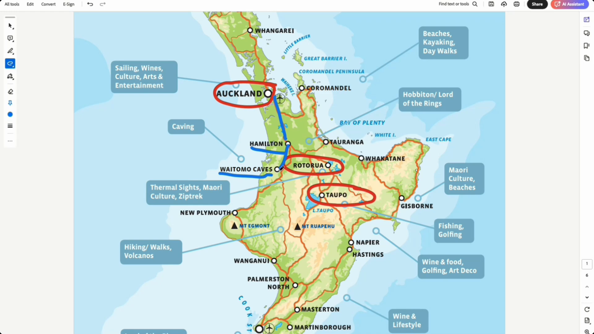 travel itinerary map north island